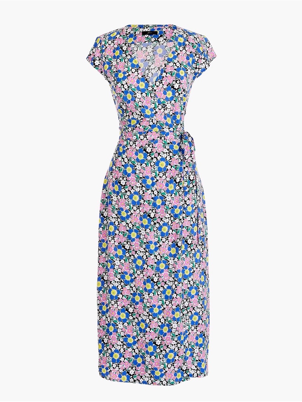 J. Crew Floral Cap-Sleeve Midi Dress in Blue, Pink & Yellow